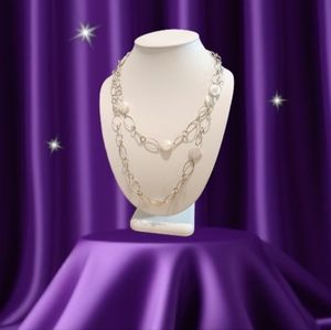 Rosy White FWP Fresh Water Blister Pearl Oval Link Vintage Necklace.